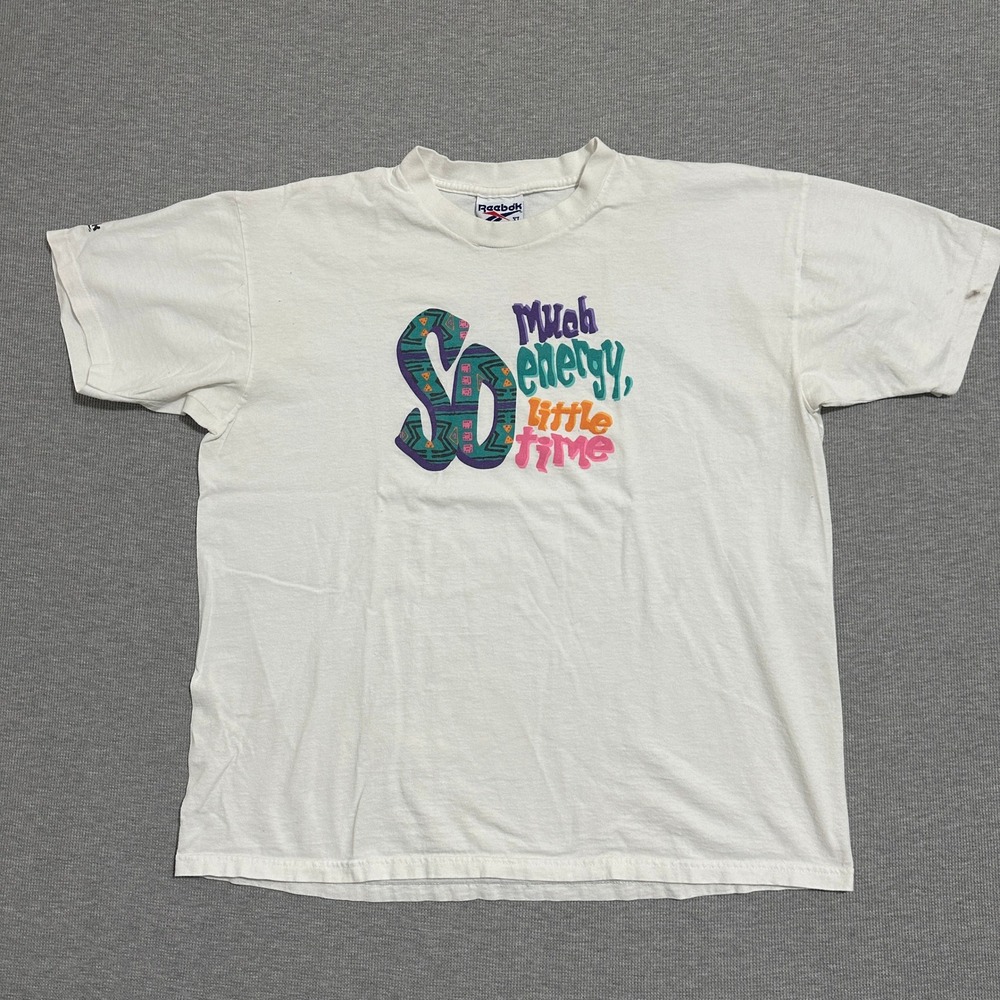 Vintage 90s Reebok So Much‎ Energy Little Time Graphic Tee Shirt Mens Size XL